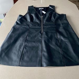 Black leather sleeveless dress. Has black slip insert.